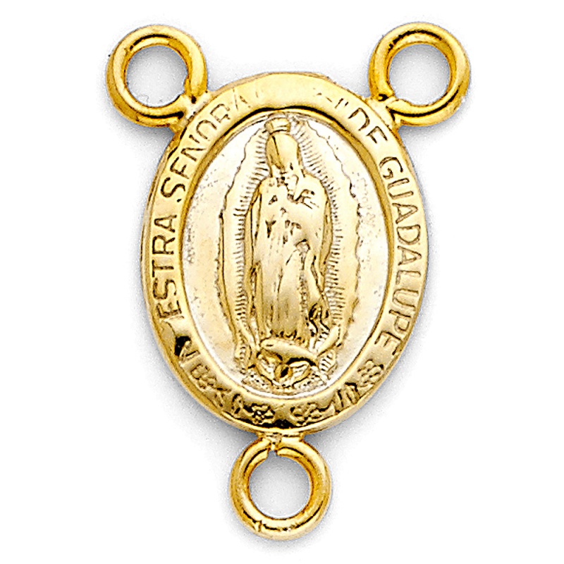 14K Gold Religious Guadalupe Medal For Rosario Charm Pendant