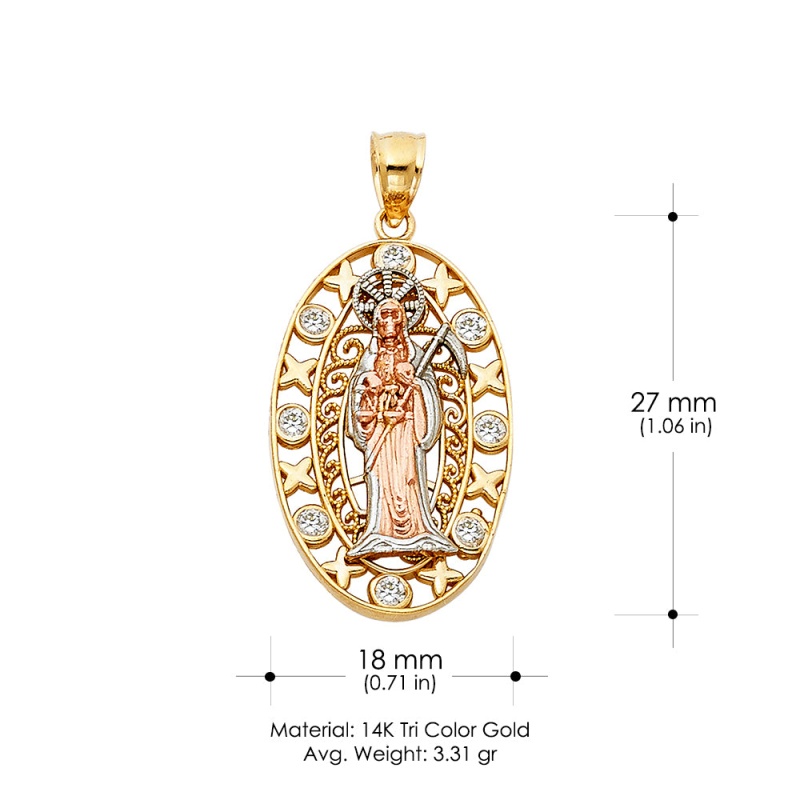 14K Gold Religious Santa Muerte Charm Pendant