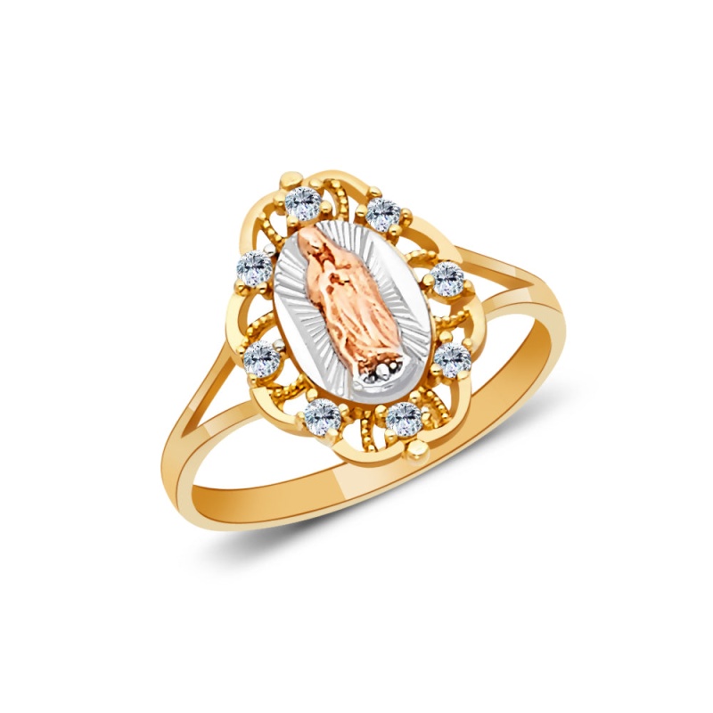 14K Solid Gold Cz Religious Ring