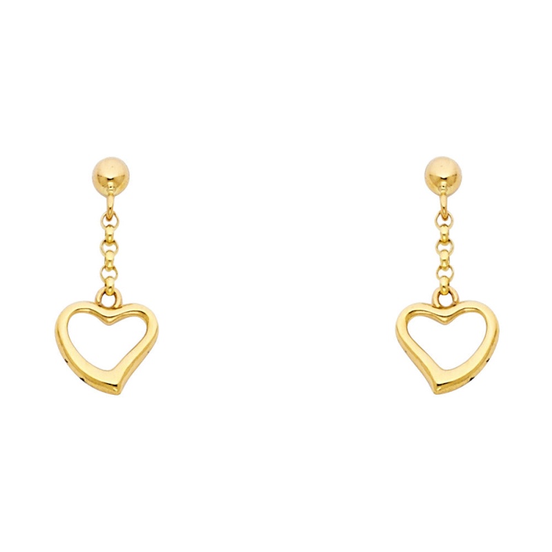 14K Gold Heart Hanging Earrings