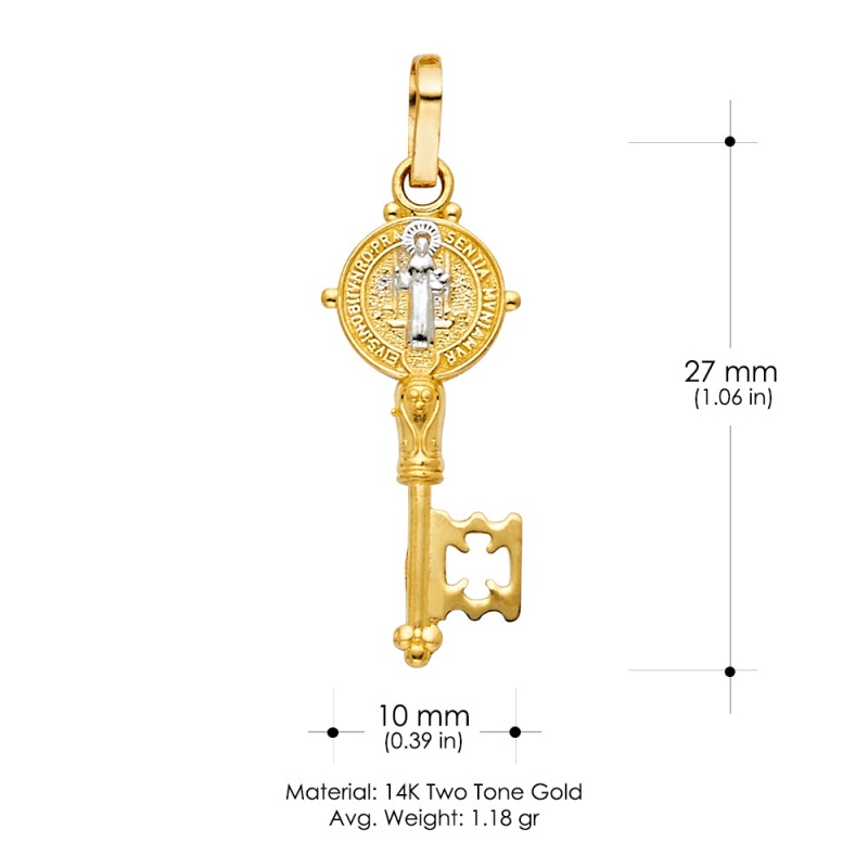 14K Gold Key Religious Charm Pendant