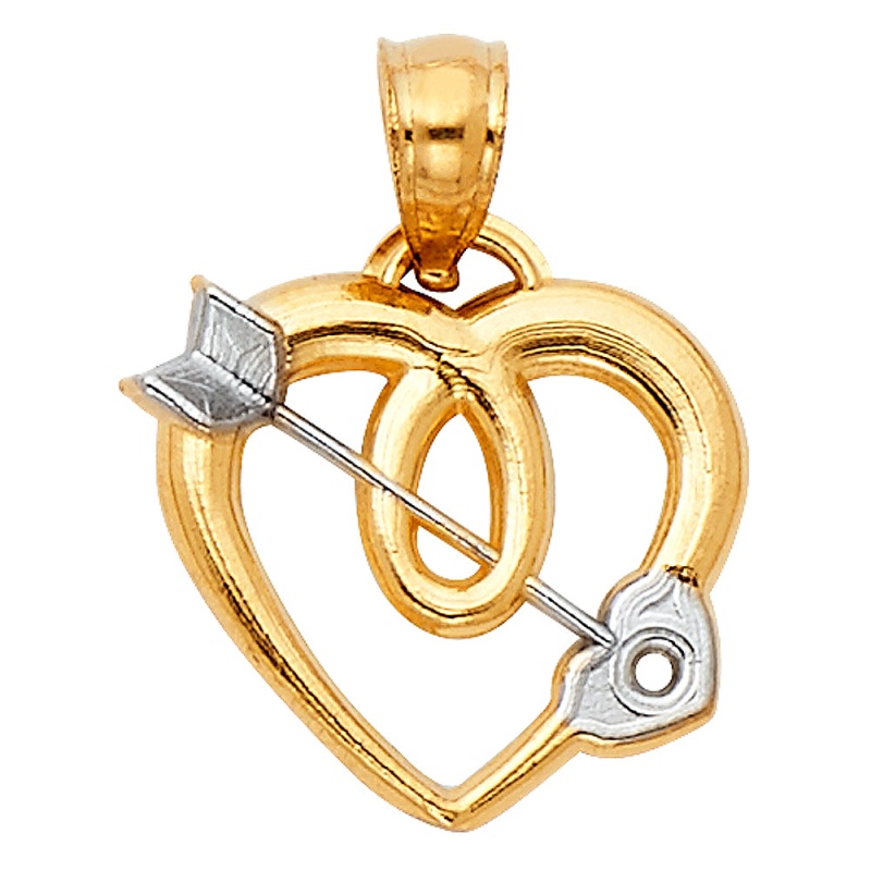 14K Gold Heart With Cupid Arrow Charm Pendant