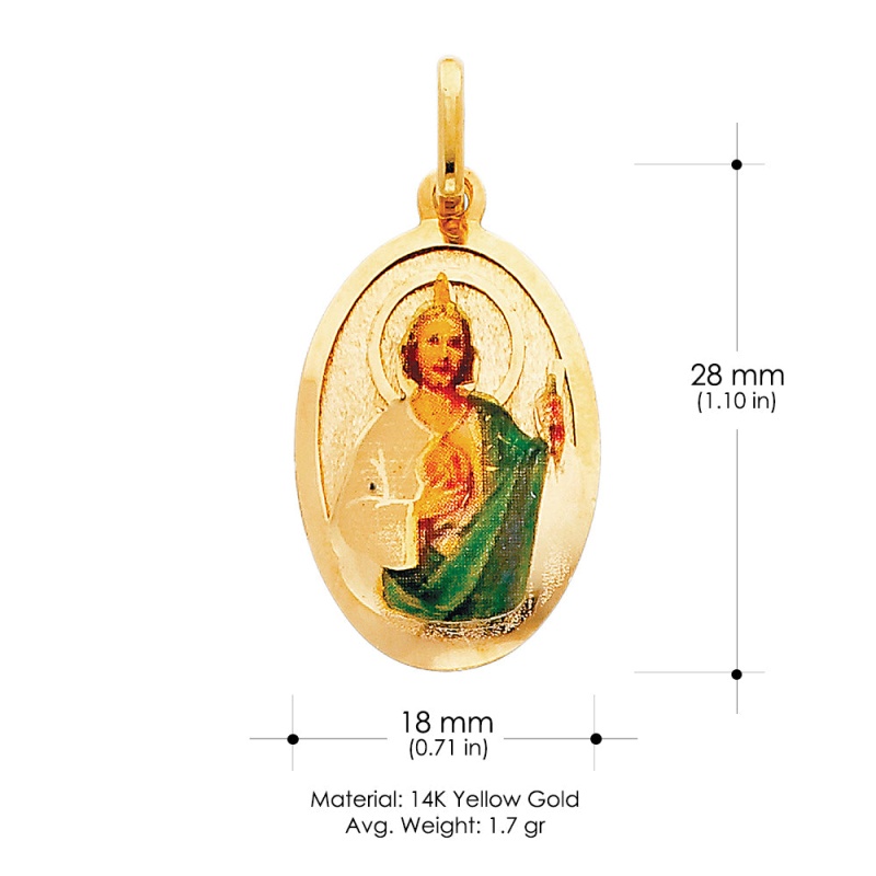 14K Gold St. Jude Enamel Religious Pendant