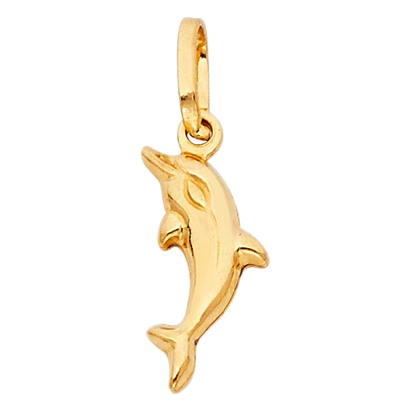 14K Gold Jumping Dolphin Prosperity Charm Pendant
