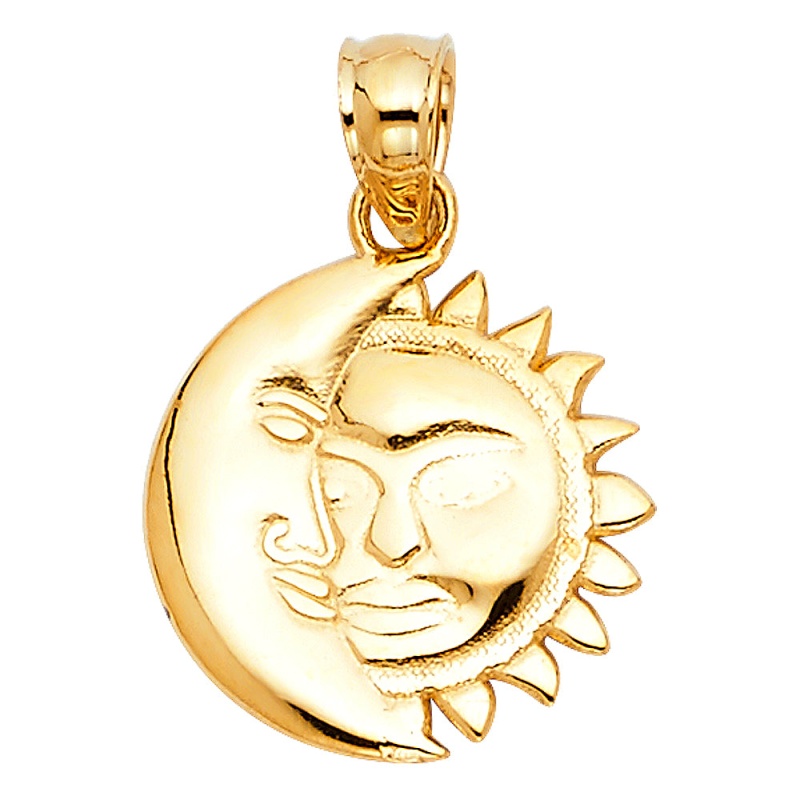 14K Gold Moon & Sun Charm Pendant