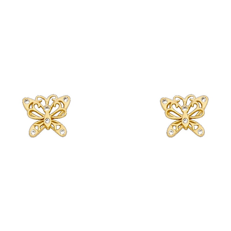 14K Gold Cz Beautiful Butterfly Stud Earrings