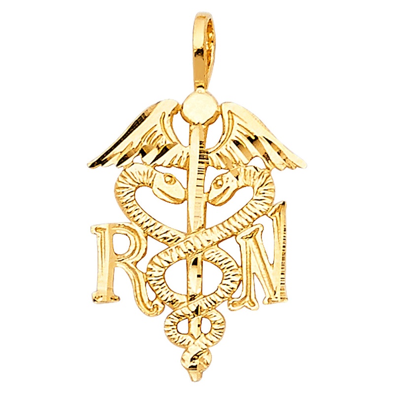14K Gold Symbol Of Medical Service Rn Registered Nurse Charm Pendant