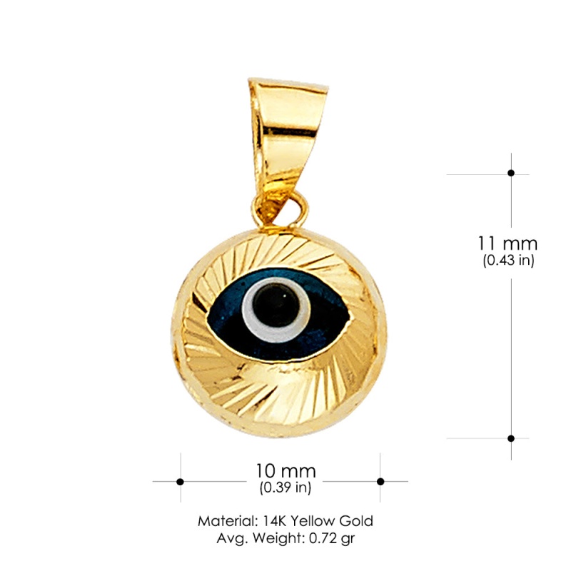 14K Gold Evil Eye Fluted Round Charm Pendant