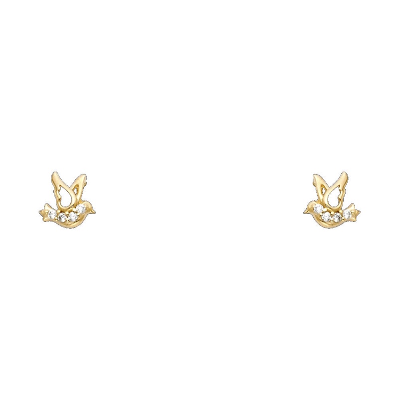14K Gold Cz Little Flying Bird Stud Earrings