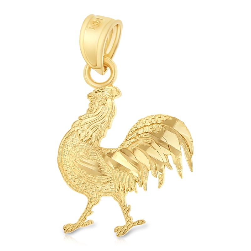 14K Gold Rooster Charm Pendant