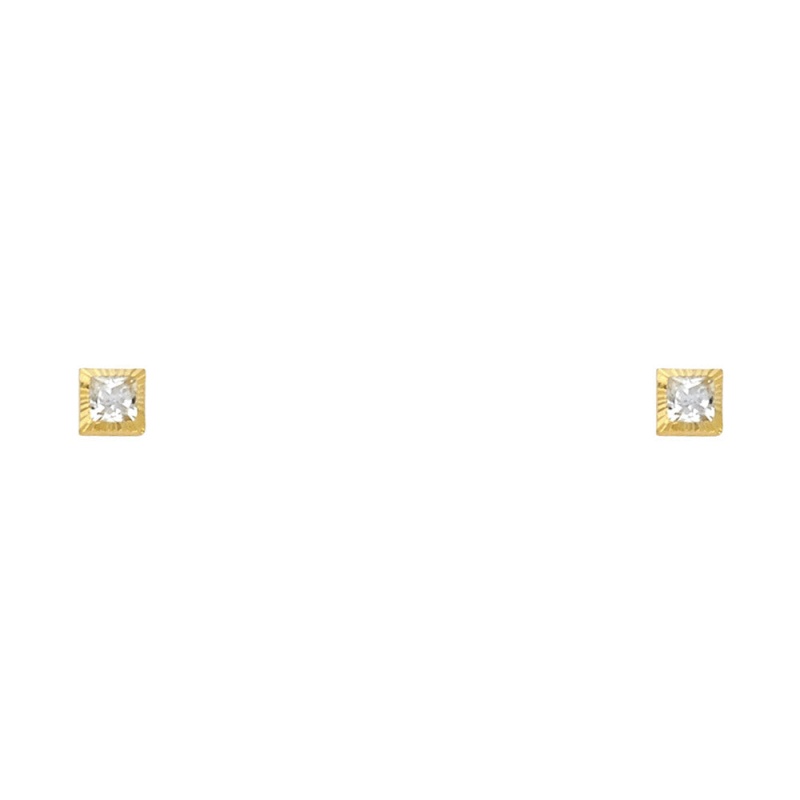 14K Gold Cz Square Stud Earrings (3Mm)