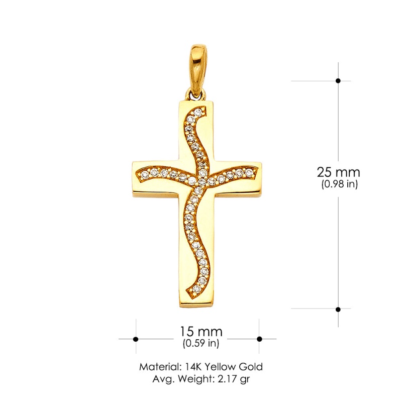 14K Gold Swaying Cross Cz Religious Pendant