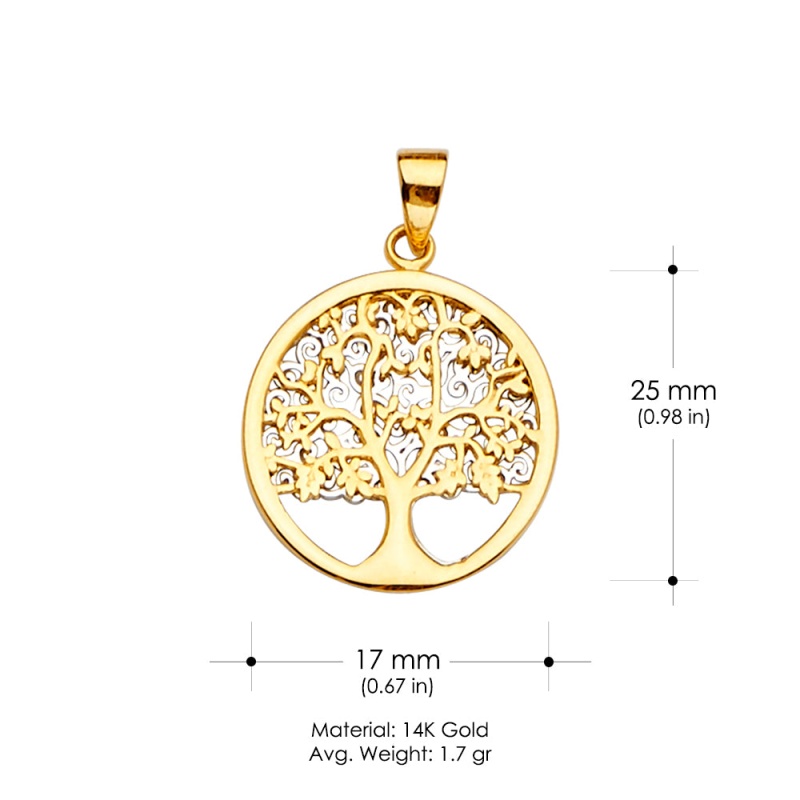 14K Gold Family Tree Charm Pendant
