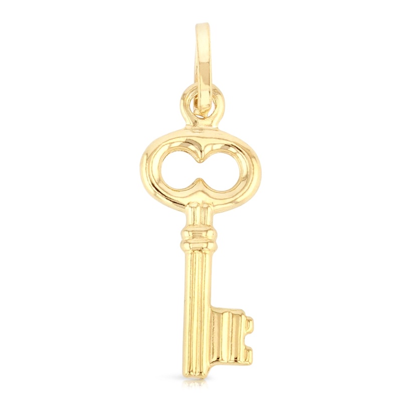 14K Gold Plain Key Charm Pendant