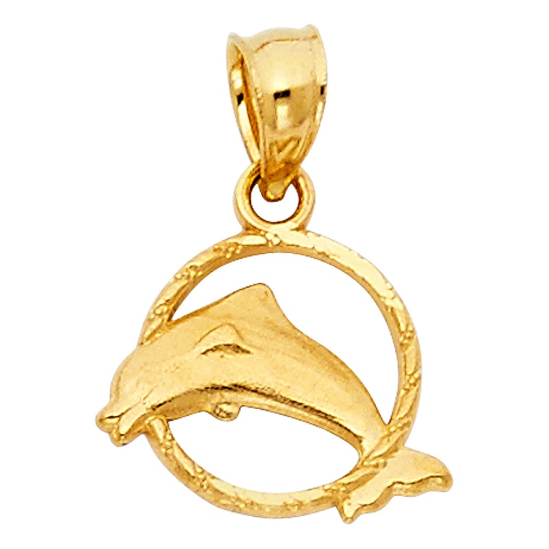 14K Gold Dolphin Charm Pendant