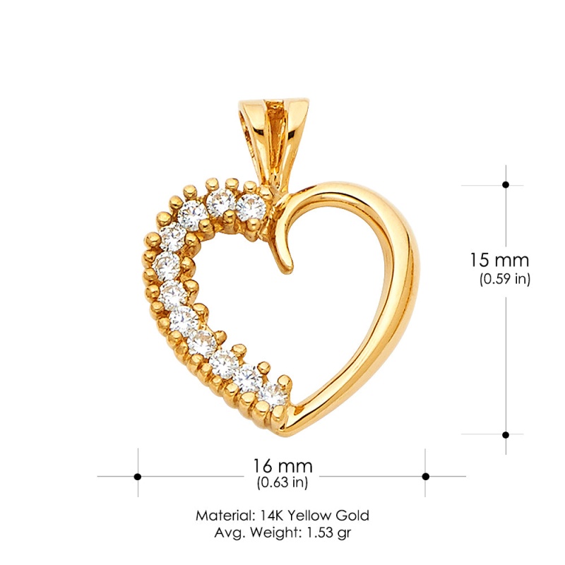 14K Gold Cz Heart Charm Pendant