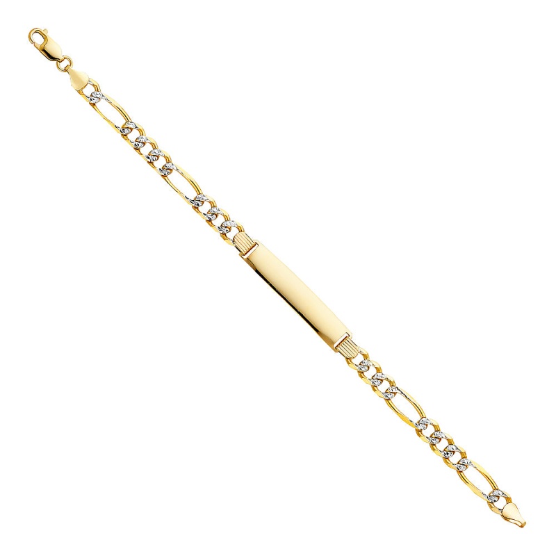 14K Solid Gold Figaro 3+1 Wp Id Bracelet - 8.5'