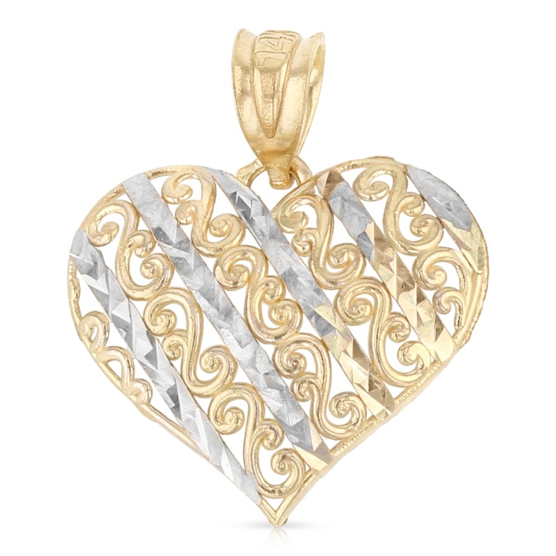14K Gold Fancy Design Heart Charm Pendant
