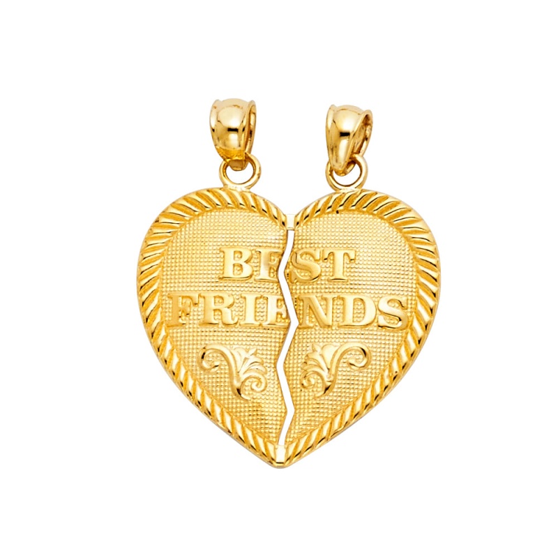 14K Gold 'Best Friends' Broken Heart Charm Pendant