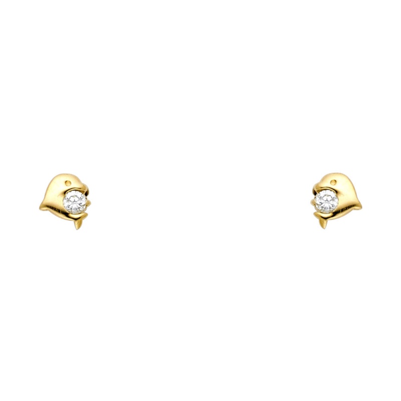 14K Gold Cz Tiny Dolphin Stud Earrings