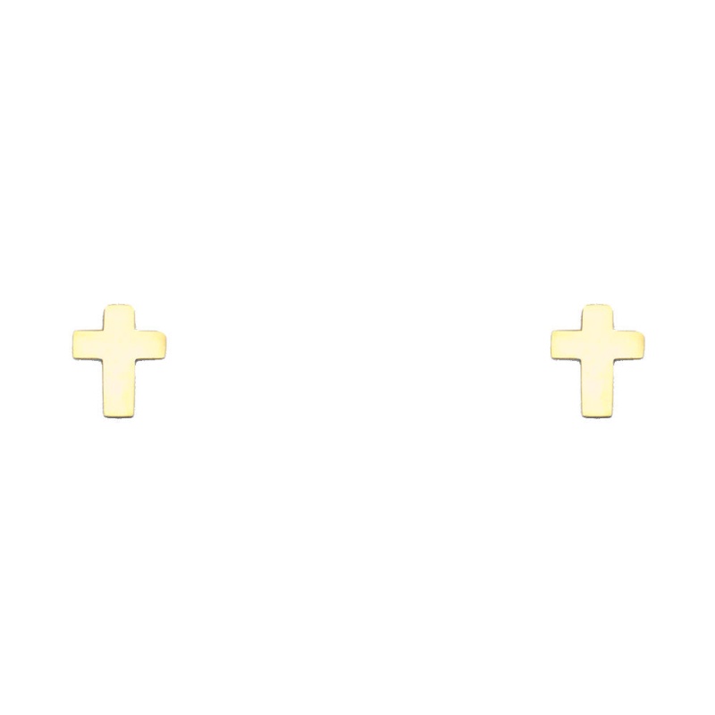 14K Gold Jesus Christ Cross Stud Earrings