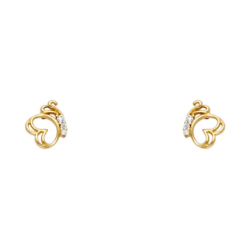 14K Gold Cz Butetrfly Stud Earrings