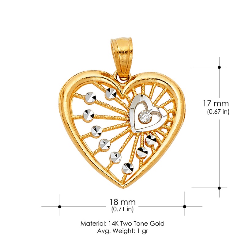 14K Gold Fancy Webbed Heart Charm Pendant