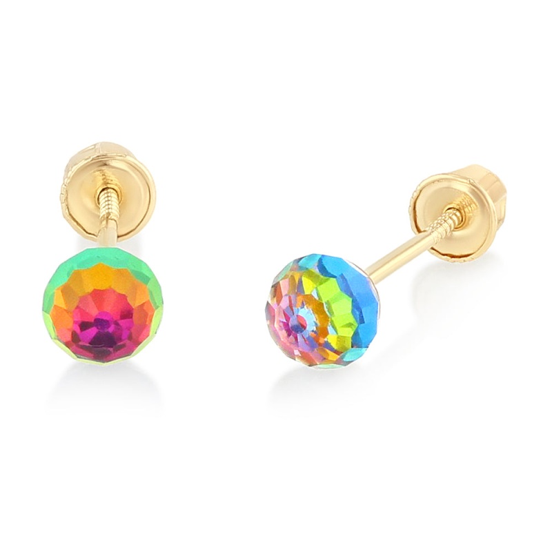 14K Gold Rainbow Round Stud Earrings