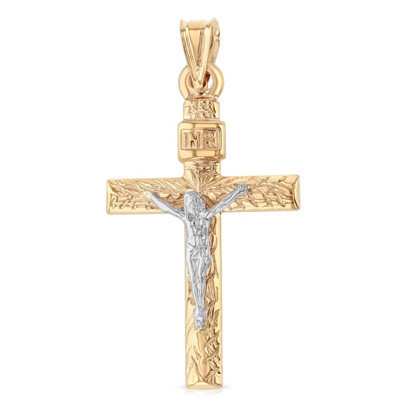 14K Gold Religious Crucifix Charm Pendant