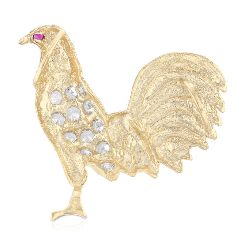 14K Gold Cz Rooster Charm Pendant