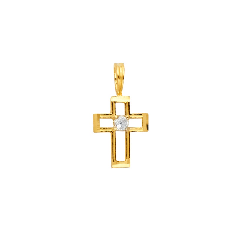14K Gold Religious Cz Cross Charm Pendant