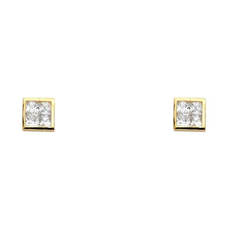 14K Gold Cz Square Stud Earrings