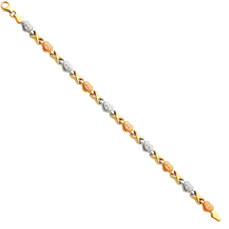 14K Gold Light Stampato Hugs And Kisses Bracelet - 7.25'