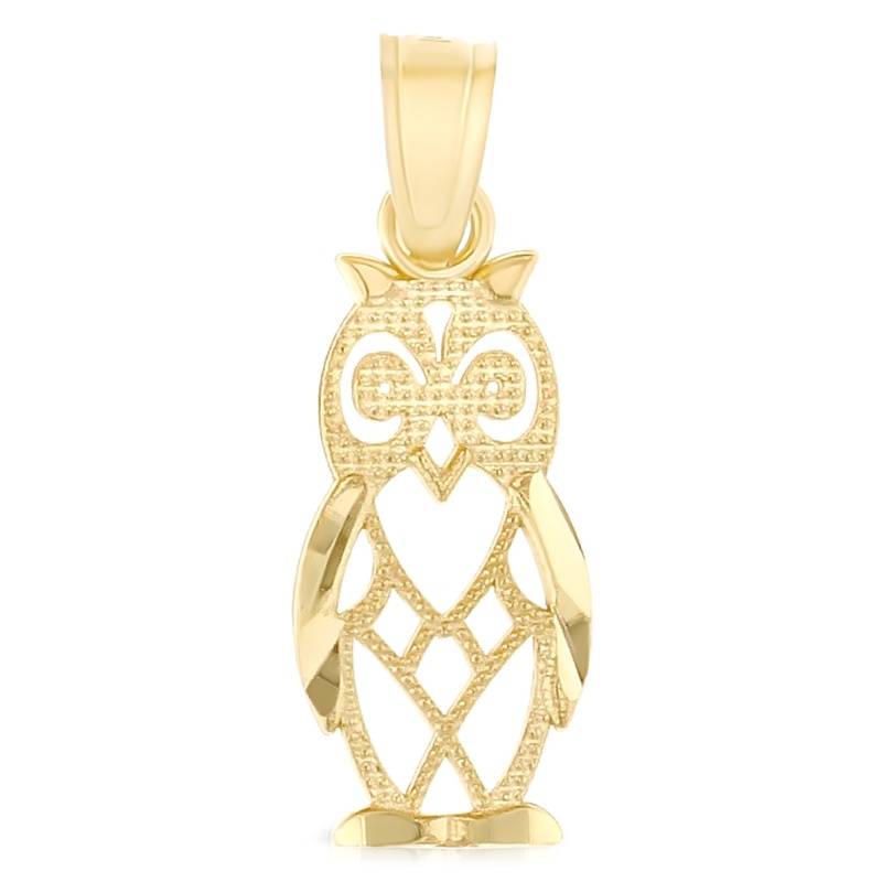 14K Gold Owl Charm Pendant