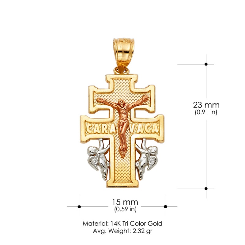 14K Gold Jesus Crucifix Cross Of Caravaca Religious Pendant