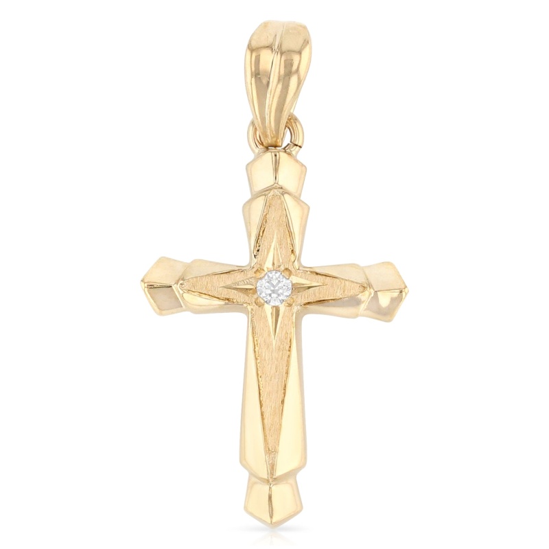 14K Gold Cz Religious Cross Charm Pendant