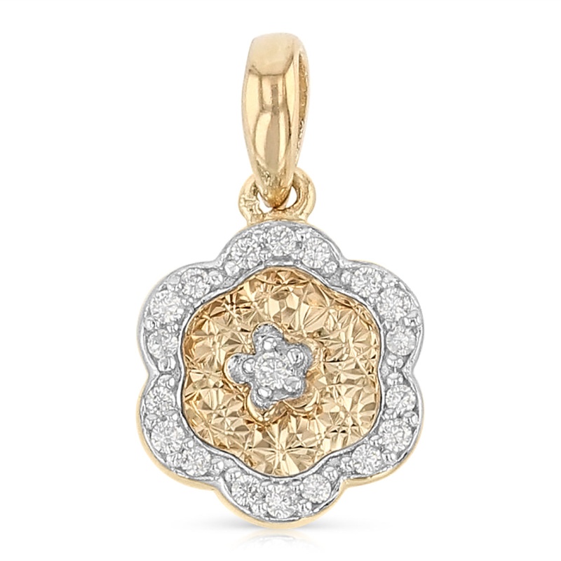 14K Gold Flower Cz Charm Pendant