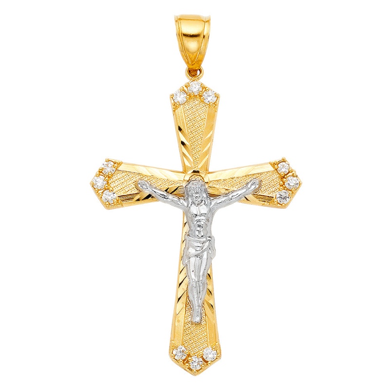 14K Gold Cz Religious Crucifix Charm Pendant