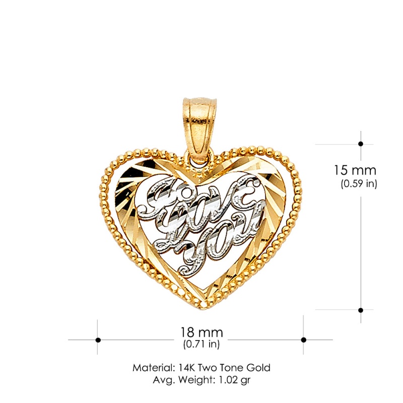 14K Gold ' I Love You' Heart Charm Pendant