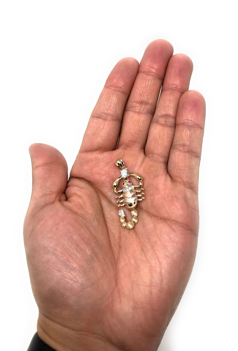 14K Gold Cz Scorpion Charm Pendant