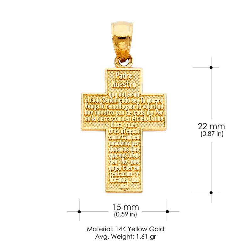 14K Gold Padre Nuestro Cross Charm Pendant With 1.2Mm Singapore Chain