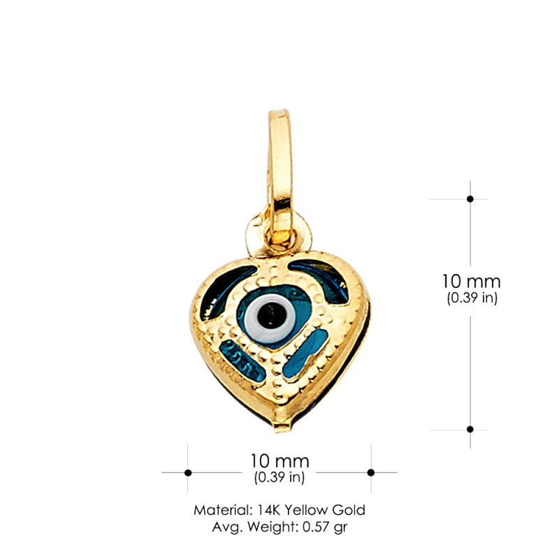 14K Gold Evil Eye Heart Charm Pendant