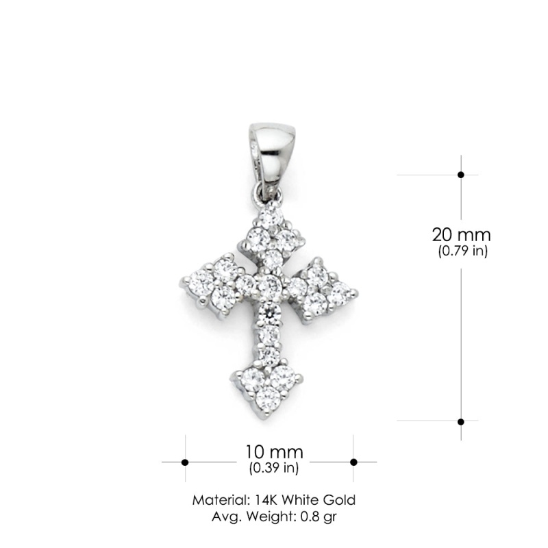 14K Gold Fancy Small Cross Cz Studded Religious Pendant