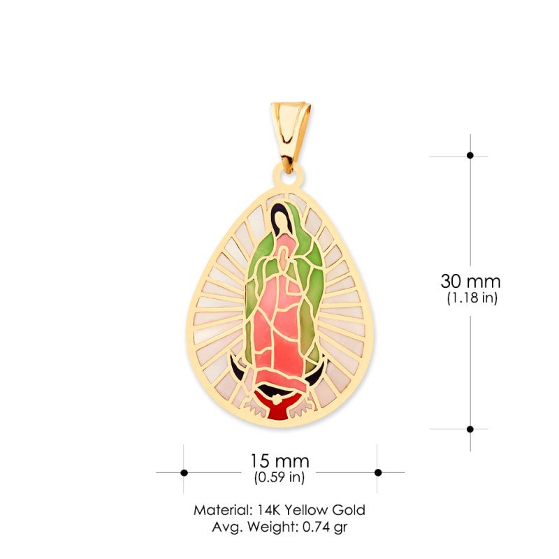 14K Gold Stained Glass Religious Guadalupe Medal