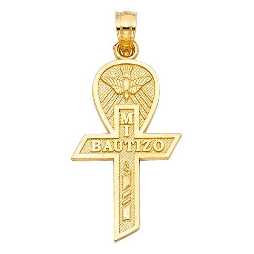 14K Gold Religious Baptism Cross Charm Pendant - Ioka