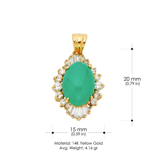14K Gold Cz With Jade Charm Pendant from Ioka Jewelry