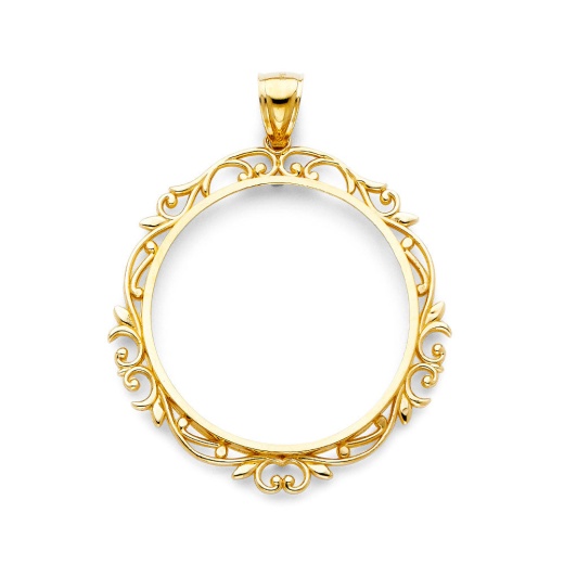 14K Gold Flower Frame 50 Pesos Coin Charm Pendant - Ioka Jewelry