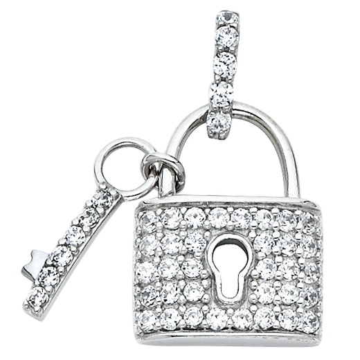 Ioka 14K Gold Lock & Key Cz Studded Charm Pendant