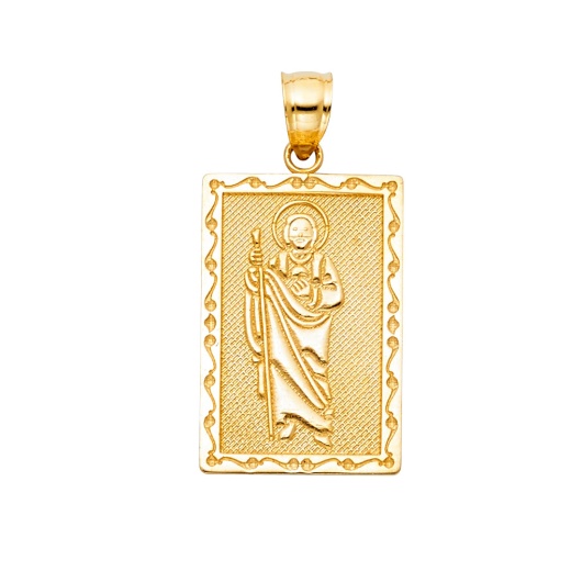 14K Gold St. Jude Religious Cz Pendant