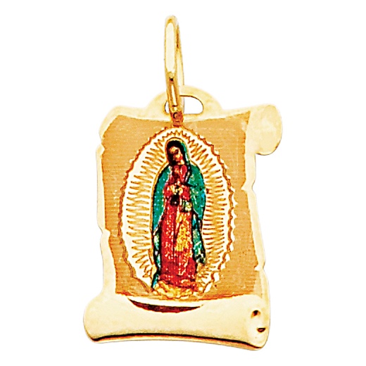 14K Gold Guadalupe Enamel Religious Pendant - Ioka